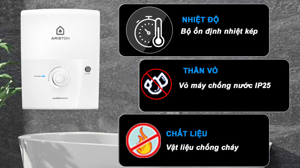 Máy nước nóng trực tiếp Ariston 4500W AURES EASY 4.5 D - ảnh 4